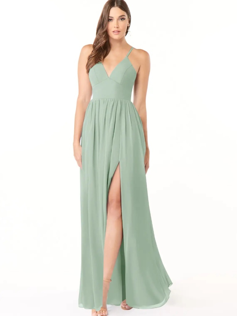 Azazie Aaida Agave A-Line Corset Chiffon Dress